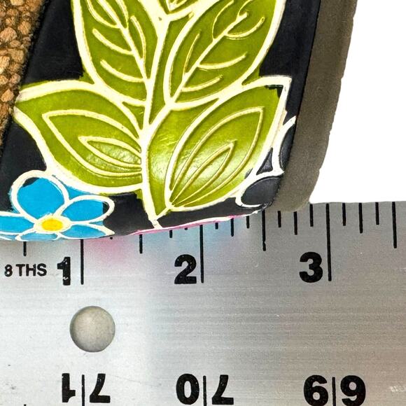 Elite by Corkys Scilly Leather Wedge Slide Sandals Black Floral Women's Size 11 - Picture 14 of 15